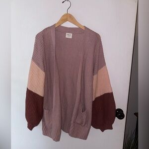 Balloon Sleeve Colorblock Cardigan